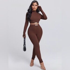 Brown Long Sleeve Two-Piece Set